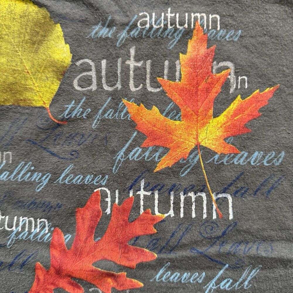 Vintage 90s Fall Autumn Leaves Shirt L/S WOMENS XL Green Camping Nature USA Made - Picture 5 of 11